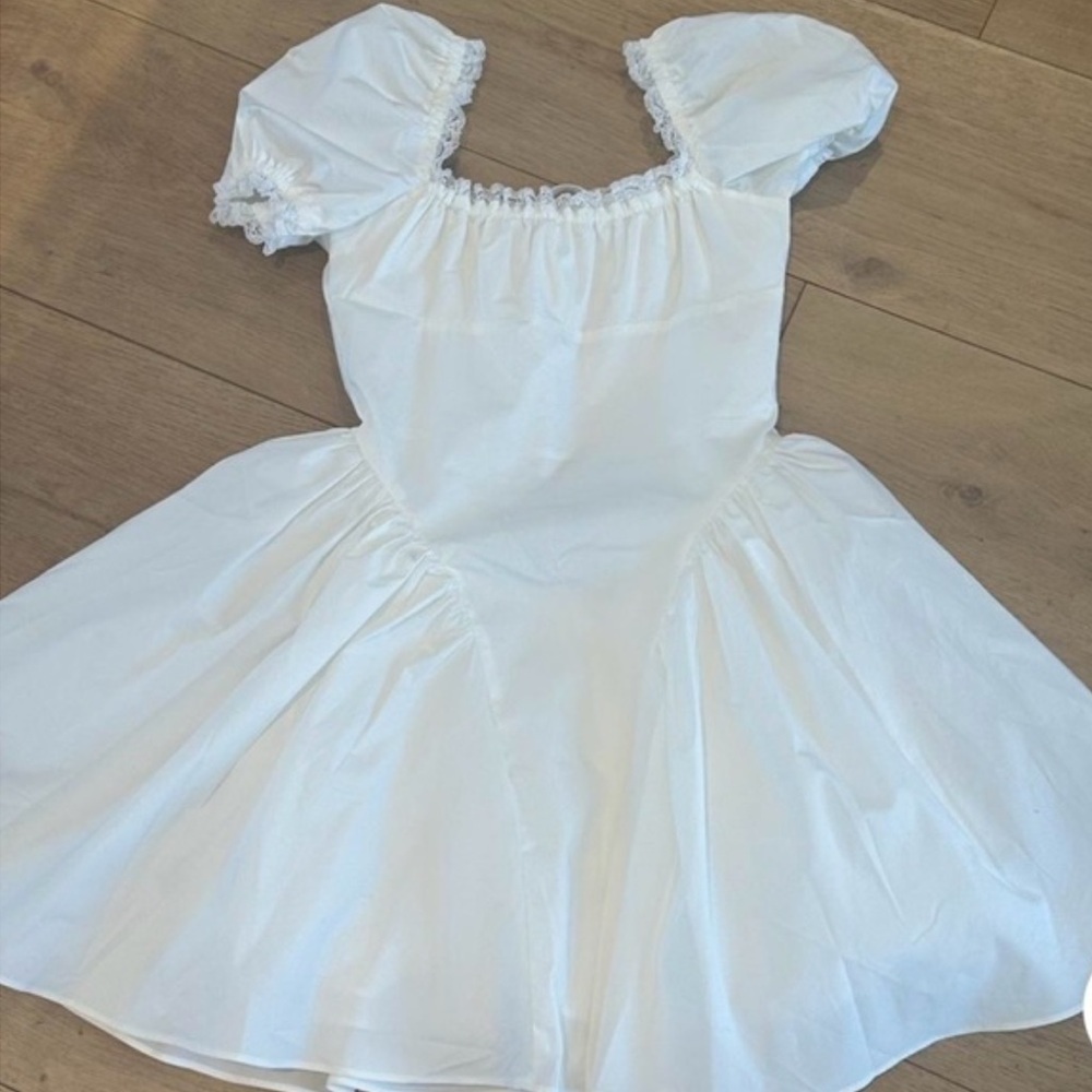 New House Of Cb Lili B Puff Sleeve White Minidress Size XS - Picture 3 of 5
